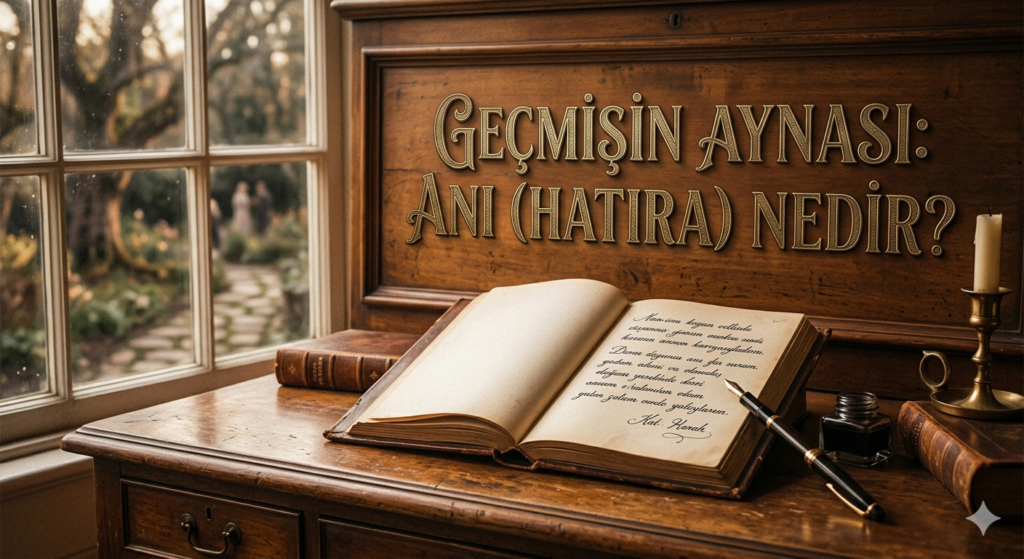 Edebiyat anı hatıra türü konulu nostaljik defter ve kalem görseli